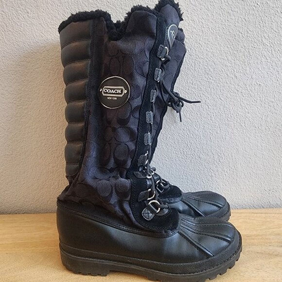 Coach Libby Boots Womens Size 9B Black Quilted Snow Winter Waterproof Fur Lined - Picture 1 of 12